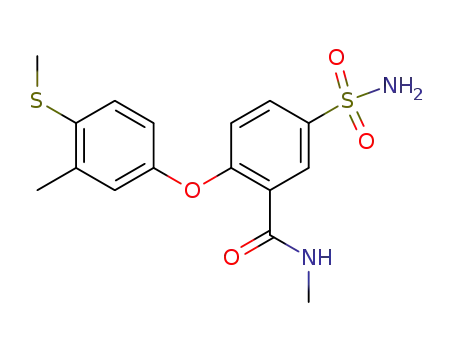 Molecular Structure of 402911-53-9 (Benzamide,
5-(aminosulfonyl)-N-methyl-2-[3-methyl-4-(methylthio)phenoxy]-)