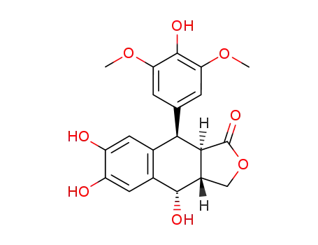 Molecular Structure of 138456-91-4 ((3aR,4S,9R,9aR)-4,6,7-trihydroxy-9-(4-hydroxy-3,5-dimethoxyphenyl)-3a,4,9,9a-tetrahydronaphtho[2,3-c]furan-1(3H)-one)