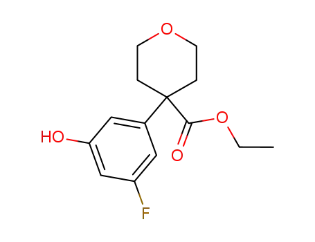 Molecular Structure of 179420-67-8 (4-(3-Fluoro-5-hydroxyphenyl)-3,4,5,6-tetrahydro-2H-pyran-4-carboxylate Ethyl)