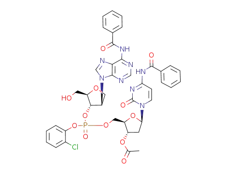 N-benzoyl-1'-deoxy-2'-isoadenosine-3'-[(2-chlorophenyl)(N-benzoyl-3'-O-acetyl-deoxycytidine-5'-yl)]phosphate