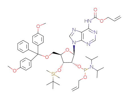 Molecular Structure of 361447-98-5 (N<sup>6</sup>-(allyloxycarbonyl)-3'-O-(tert-butyldimethylsilyl)-5'-O-(p,p'-dimethoxytrityl)adenosine 2'-O-(allyl N,N-diisopropylphosphoramidite))