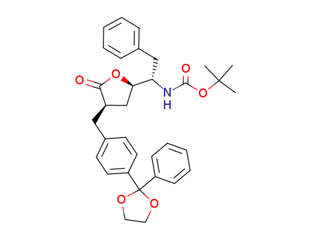 Molecular Structure of 794525-86-3 (tert-butyl (S)-(1-((2R,4R)-4-(2-phenyl-1,3-dioxolan-2-yl)benzyl)-tetrahydro-5-oxofuran-2-yl)-2-phenylethylcarbamate)
