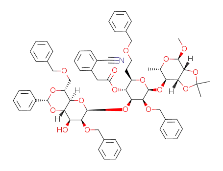 methyl 2,7-di-O-benzyl-4,6-O-benzylidene-D-glycero-β-D-manno-heptopyranosyl-(1->3)-2,7-di-O-benzyl-4-O-(2-cyanophenyl)acetyl-6-deoxy-glycero-β-D-manno-heptopyranosyl-(1->4)-2,3-O-isopropylidene-α-L-rhamnopyranoside