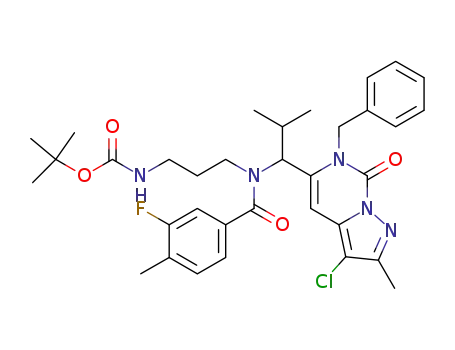 (3-{[(RS)-1-(6-benzyl-3-chloro-2-methyl-7-oxo-6,7-dihydro-pyrazolo[1,5-c]pyrimidin-5-yl)-2-methyl-propyl]-[(3-fluoro-4-methyl-phenyl)-carbonyl]-amino}-propyl)-carbamic acid tert-butyl ester