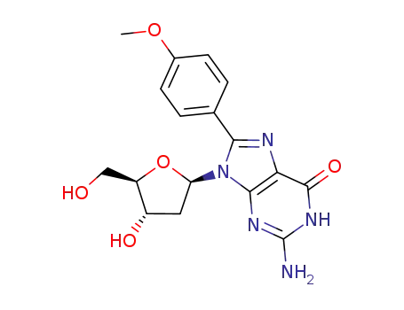 Molecular Structure of 603106-80-5 (Guanosine, 2'-deoxy-8-(4-methoxyphenyl)-)