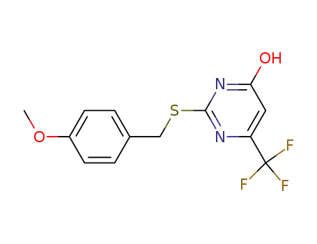 Molecular Structure of 185219-70-9 (4(1H)-Pyrimidinone,
2-[[(4-methoxyphenyl)methyl]thio]-6-(trifluoromethyl)-)