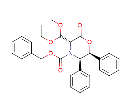 Molecular Structure of 578710-37-9 (4-Morpholinecarboxylic acid, 3-(diethoxymethyl)-2-oxo-5,6-diphenyl-,
phenylmethyl ester, (3R,5R,6S)-)