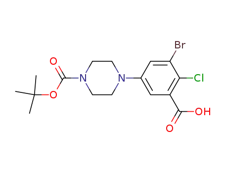 Molecular Structure of 172732-37-5 (1-(t-butoxycarbonyl)-4-(3-bromo-4-chloro-5-carboxy)phenylpiperazine)