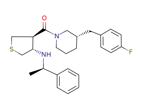 Molecular Structure of 388114-49-6 ([(S)-3-(4-fluorobenzyl)-piperidin-1-yl]-[(3R,4S)-4-((R)-1-phenyl-ethylamino)-tetrahydrothiophen-3-yl]-methanone)