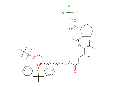 Molecular Structure of 175551-72-1 ((3R,4R,5E)-6-((S,2E,4E)-8-(tert-butyldimethylsilyloxy)-6-(tert-butyldiphenylsilyloxy)-4-methylocta-2,4-dienylcarbamoyl)-2,4-dimethylhex-5-en-3-yl 2,2,2-trichloroethyl (2R)-pyrrolidine-1,2-dicarboxylate)