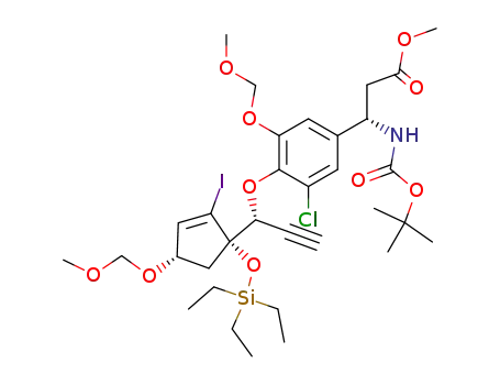 (S)-3-tert-Butoxycarbonylamino-3-{3-chloro-4-[(R)-1-((1S,4S)-2-iodo-4-methoxymethoxy-1-triethylsilanyloxy-cyclopent-2-enyl)-prop-2-ynyloxy]-5-methoxymethoxy-phenyl}-propionic acid methyl ester