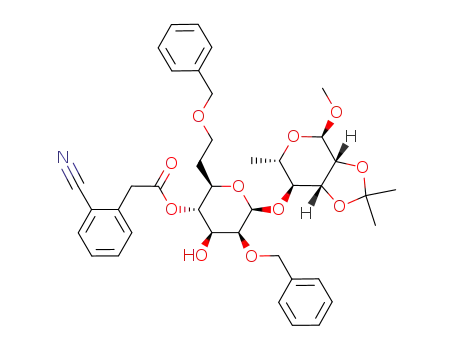 methyl 2,7-di-O-benzyl-N-O-(2-cyanophenyl)acetyl-6-deoxy-glycero-β-D-manno-heptopyranosyl-(1->4)-2,3-O-isopropylidene-α-L-rhamnopyranoside