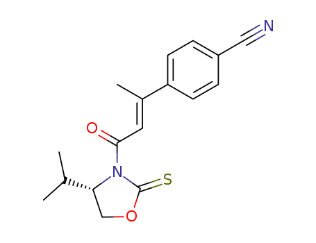 Molecular Structure of 750647-35-9 ((S)-N-[3-(4-cyanophenyl)-2-(E)-butenoyl]-4-isopropyl-1,3-oxazolidine-2-thione)