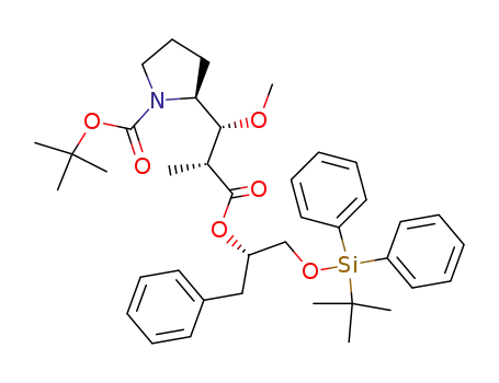 Molecular Structure of 173180-10-4 ((S)-2-{(1R,2R)-2-[(S)-1-Benzyl-2-(tert-butyl-diphenyl-silanyloxy)-ethoxycarbonyl]-1-methoxy-propyl}-pyrrolidine-1-carboxylic acid tert-butyl ester)
