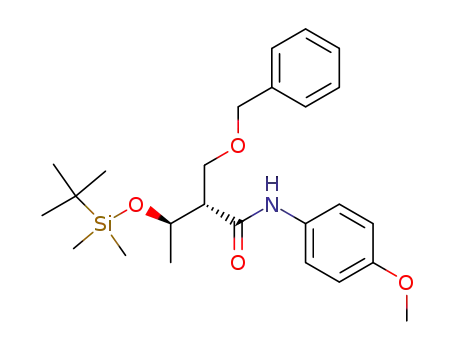 Molecular Structure of 141805-89-2 ((2S,3R)-3-<(tert-Butyldimethylsilyl)oxy>-2-<(benzyloxy)methyl>-N-(4-methoxyphenyl)butylamide)