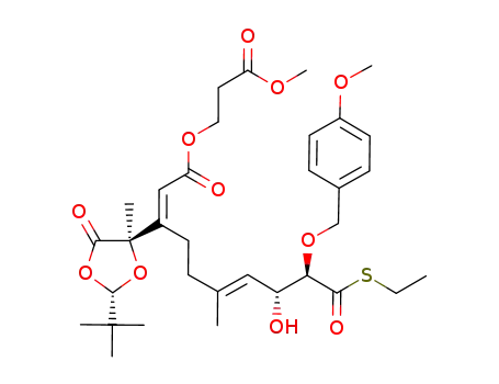 (2E,6E)-(8R,9R)-3-((2S,4R)-2-tert-Butyl-4-methyl-5-oxo-[1,3]dioxolan-4-yl)-9-ethylsulfanylcarbonyl-8-hydroxy-9-(4-methoxy-benzyloxy)-6-methyl-nona-2,6-dienoic acid 2-methoxycarbonyl-ethyl ester