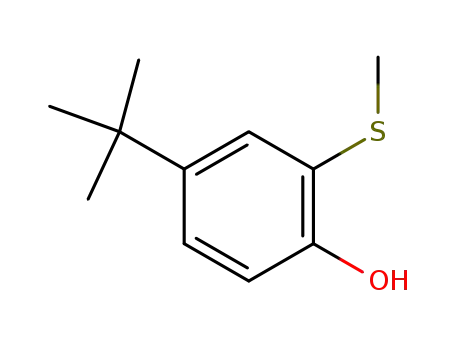Molecular Structure of 64096-97-5 (Phenol, 4-(1,1-dimethylethyl)-2-(methylthio)-)