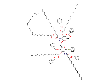 Molecular Structure of 548486-17-5 (phenyl 4-O-benzyl-6-O-{4,6-O-benzylidene-3-O-[(R)-3-benzyloxy-hexadecanoyl]-2-deoxy-2-[(R)-3-octacosanoyloxy-hexadecan]amido-β-D-glucopyranosyl}-2-[(R)-3-benzyloxy-hexadecan]amido-3-O-[(R)-3-benzyloxy-hexadecanoyl]-2-deoxy-1-thio-α-D-glucopyranoside)