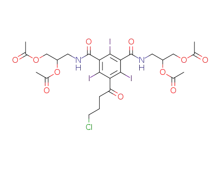 Molecular Structure of 136453-19-5 (N,N'-bis-[2,3-bis-(acetyloxy)-1-propyl]-5-[4-chloro-1-oxobutyl]-2,4,6-triiodo-1,3-benzenedicarboxamide)