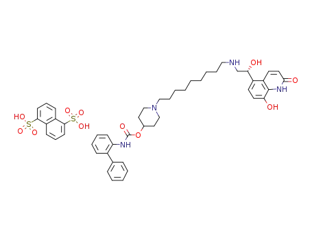 Molecular Structure of 743460-28-8 (biphenyl-2-ylcarbamic acid 1-{9-[(R)-2-hydroxy-2-(8-hydroxy-2-oxo-1,2-dihydroquinolin-5-yl)ethylamino]nonyl}piperidin-4-yl ester naphthalene-1,5-disulfonic acid salt)