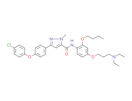 Molecular Structure of 1609174-07-3 (N-(2-butoxy-4-(3-(diethylamino)propoxy)phenyl)-3-(4-(4-chlorophenoxy)phenyl)-1-methyl-1H-pyrazole-5-carboxamide)