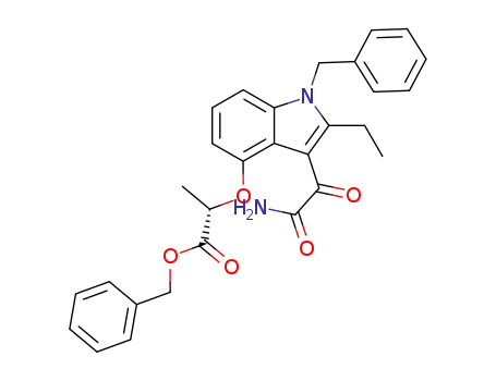 Molecular Structure of 185299-10-9 (Propanoic acid,
2-[[3-(aminooxoacetyl)-2-ethyl-1-(phenylmethyl)-1H-indol-4-yl]oxy]-,
phenylmethyl ester, (S)-)