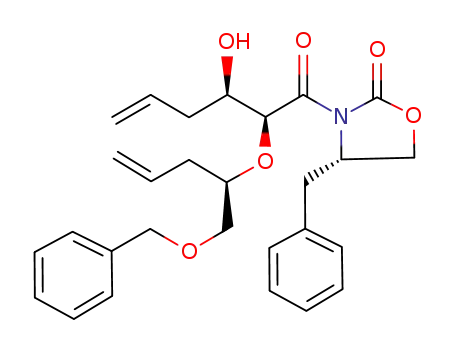 Molecular Structure of 239075-95-7 ((4S)-3-<(2S,3R)-1-oxo-2-<(R)-1-(benzyloxymethyl)but-3-enyl-1-oxy>-3-hydroxy-5-hexenyl>-4-benzyl-1,3-oxazolidinone)