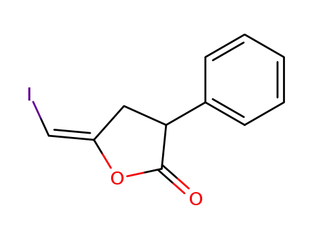Molecular Structure of 79054-03-8 (2(3H)-Furanone, dihydro-5-(iodomethylene)-3-phenyl-, (E)-)