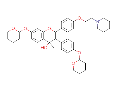 4-hydroxy-4-methyl-2-(4'-[2''-piperidino]ethoxy)phenyl-3-(4'''-tetrahydropyranyloxy)phenyl-7-tetrahydropyranyloxychromane