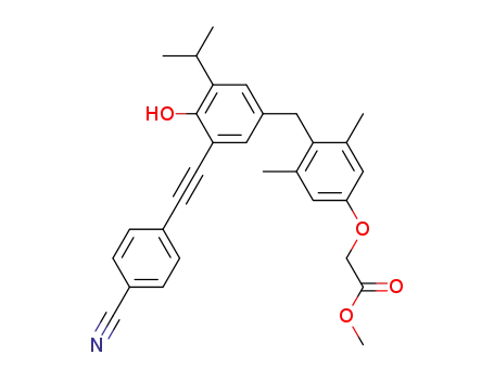Molecular Structure of 863640-01-1 (Acetic acid,
[4-[[3-[(4-cyanophenyl)ethynyl]-4-hydroxy-5-(1-methylethyl)phenyl]methyl]
-3,5-dimethylphenoxy]-, methyl ester)