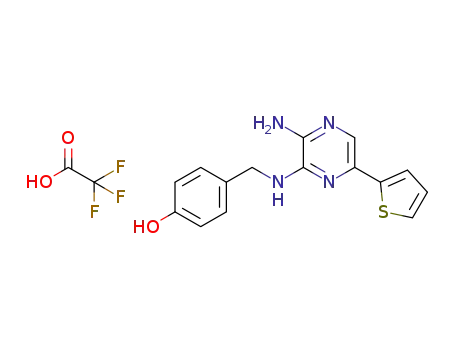 Molecular Structure of 827602-51-7 (Phenol, 4-[[[3-amino-6-(2-thienyl)pyrazinyl]amino]methyl]-,
mono(trifluoroacetate) (salt))