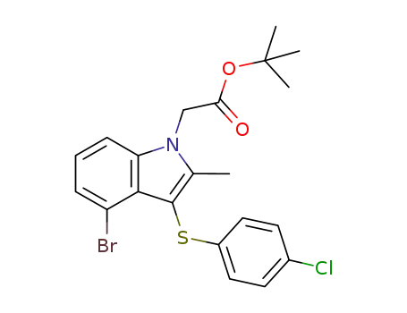 Molecular Structure of 628736-43-6 (1H-Indole-1-acetic acid, 4-bromo-3-[(4-chlorophenyl)thio]-2-methyl-,
1,1-dimethylethyl ester)