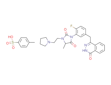 3-(2-fluoro-5-((4-oxo-3,4-dihydrophthalazin-1-yl)methyl)phenyl)-5-methyl-1-(2-(pyrrolidin-1-yl)ethyl)imidazolidine-2,4-dione tosylate