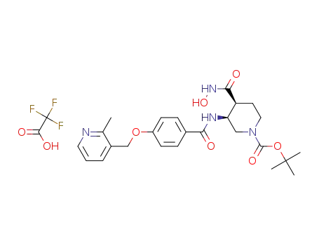 Molecular Structure of 362488-31-1 (tert-butyl (3S,4S)-4-[(hydroxyamino)carbonyl]-3-({4-[(2-methyl-3-pyridinyl)methoxy]benzoyl}amino)-1-piperidinecarboxylate trifluoroacetate)