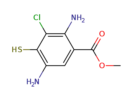 Molecular Structure of 927430-74-8 (Benzoic acid, 2,5-diamino-3-chloro-4-mercapto-, methyl ester)