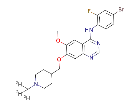 Molecular Structure of 1174683-46-5 (N-(4-bromo-2-fluorophenyl)-6-methoxy-7-((1-d3-methyl-piperidin-4-yl)methoxy)quinazolin-4-amine)