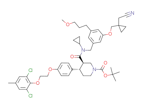 tert-butyl (3R,4S)-3-(((3-((1-(cyanomethyl)cyclopropyl)methoxy)-5-(3-methoxypropyl)-benzyl)(cyclopropyl)amino)carbonyl)-4-(4-(2-(2,6-dichloro-4-methylphenoxy)ethoxy)phenyl)-piperidine-1-carboxylate