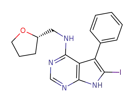 Molecular Structure of 873078-77-4 (1H-Pyrrolo[2,3-d]pyrimidin-4-amine,
6-iodo-5-phenyl-N-[[(2S)-tetrahydro-2-furanyl]methyl]-)