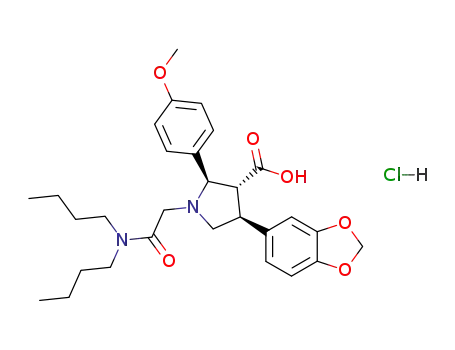 Molecular Structure of 195733-43-8 ((2R,3R,4S)-4-(1,3-Benzodioxol-5-yl)-1-[2-(dibutylamino)-2-oxoethyl]-2-(4-methoxyphenyl)pyrrolidine-3-carboxylic acid hydrochloride)