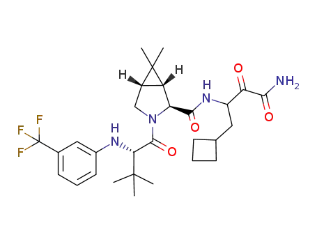 (1R,2S,5S)-N-(4-amino-1-cyclobutyl-3,4-dioxobutan-2-yl)-3-(((S)-3,3-dimethyl-2-(3-trifluoromethyl)phenylamino)butanoyl)-6,6-dimethyl-3-azabicyclo[3.1.0]hexane-2-carboxamide