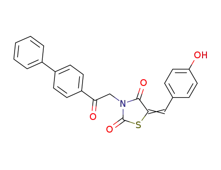 Molecular Structure of 1235470-92-4 (3-(2-biphenyl-4-yl-2-oxo-ethyl)-5-(4-hydroxy-benzylidene)-thiazolidine-2,4-dione)