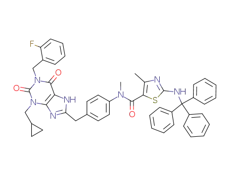 4-methyl-2-(trityl-amino)-thiazole-5-carboxylic acid {4-[3-cyclopropylmethyl-1-(2-fluoro-benzyl)-2,6-dioxo-2,3,6,7-tetrahydro-1H-purin-8-ylmethyl]-phenyl}-methyl-amide