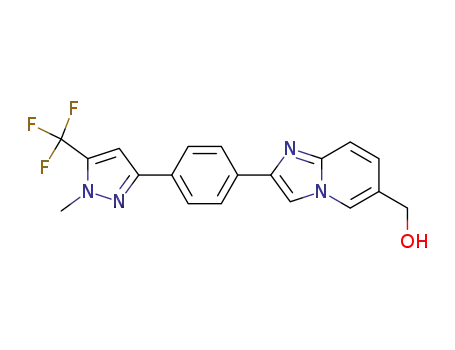 Molecular Structure of 929898-44-2 ({2-[4-(1-methyl-5-trifluoromethyl-1H-pyrazol-3-yl)-phenyl]-imidazo[1,2-a]pyridin-6-yl}-methanol)