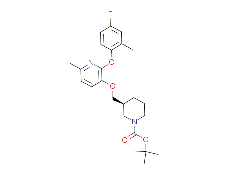 Molecular Structure of 1008562-78-4 ((S)-3-[2-(4-fluoro-2-methyl-phenoxy)-6-methyl-pyridin-3-yloxymethyl]-piperidine-1-carboxylic acid tert-butyl ester)