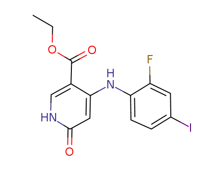 Molecular Structure of 821790-93-6 (3-Pyridinecarboxylic acid,
4-[(2-fluoro-4-iodophenyl)amino]-1,6-dihydro-6-oxo-, ethyl ester)