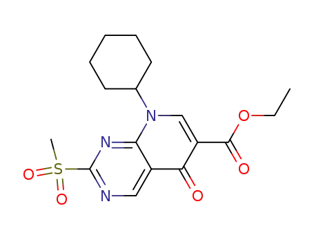 Molecular Structure of 928640-86-2 (8-cyclohexyl-2-methanesulfonyl-5-oxo-5,8-dihydropyrido[2,3-d]pyrimidine-6-carboxylic acid ethyl ester)
