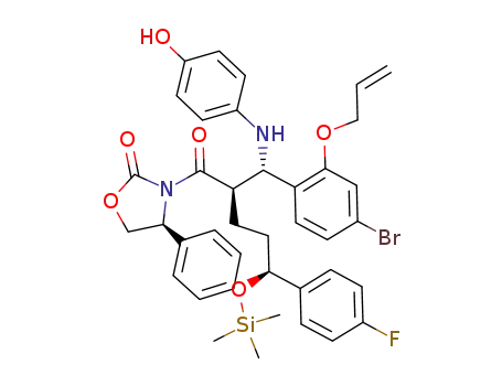 Molecular Structure of 1078641-32-3 ((4S)-3-{(2R,5S)-2-{(S)-[2-(allyloxy)-4-bromophenyl][(4-hydroxyphenyl)amino]methyl}-5-(4-fluorophenyl)-5-[(trimethylsilyl)oxy]pentanoyl}-4-phenyl-1,3-oxazolidin-2-one)