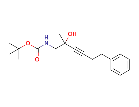 Molecular Structure of 1191988-15-4 (N-Boc-1-amino-2-methyl-6-phenyl-3-hexyn-2-ol)
