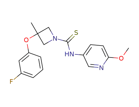 Molecular Structure of 900511-77-5 (3-(3-fluorophenoxy)-N-(6-methoxypyridin-3-yl)-3-methylazetidine-1-carbothioamide)