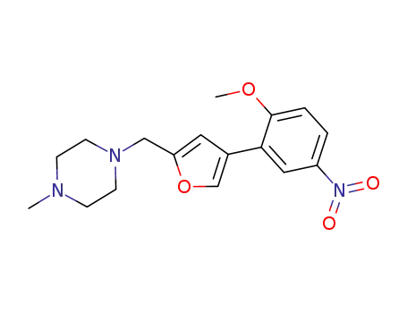 Molecular Structure of 846023-59-4 (Piperazine, 1-[[4-(2-methoxy-5-nitrophenyl)-2-furanyl]methyl]-4-methyl-)